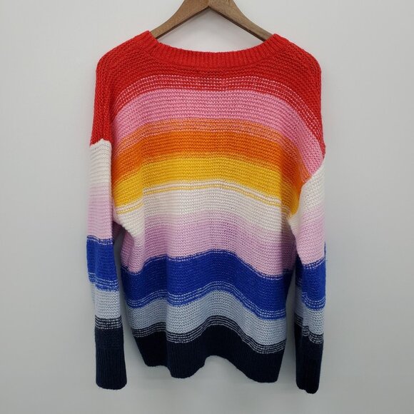 Old Navy Womens L Rainbow Striped Sweater Multicolor Knit Colorful Preppy Casual - Picture 5 of 16